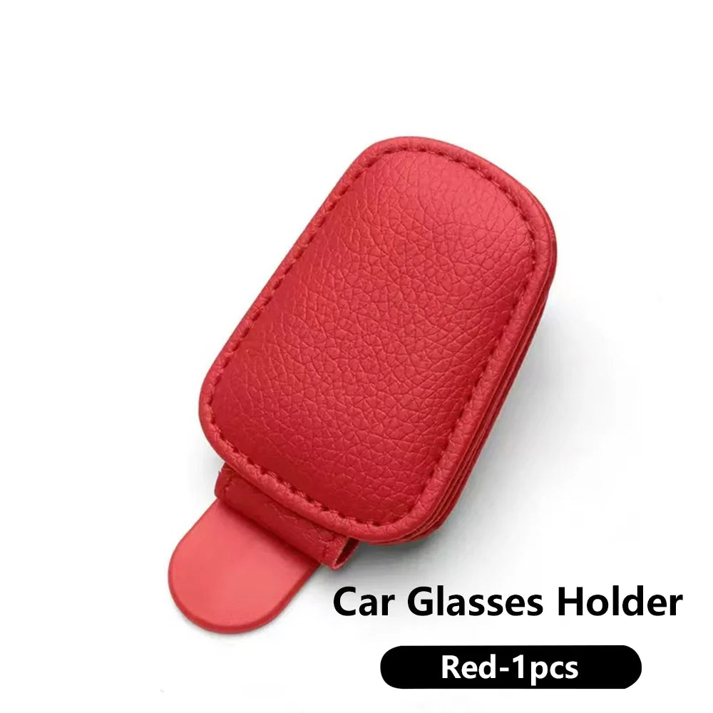 Magnetic Leather Car Sunglasses Holder, Universal Sun Visor Glasses Clip Card Ticket Storage Box Auto Interior Accessories 1PCS