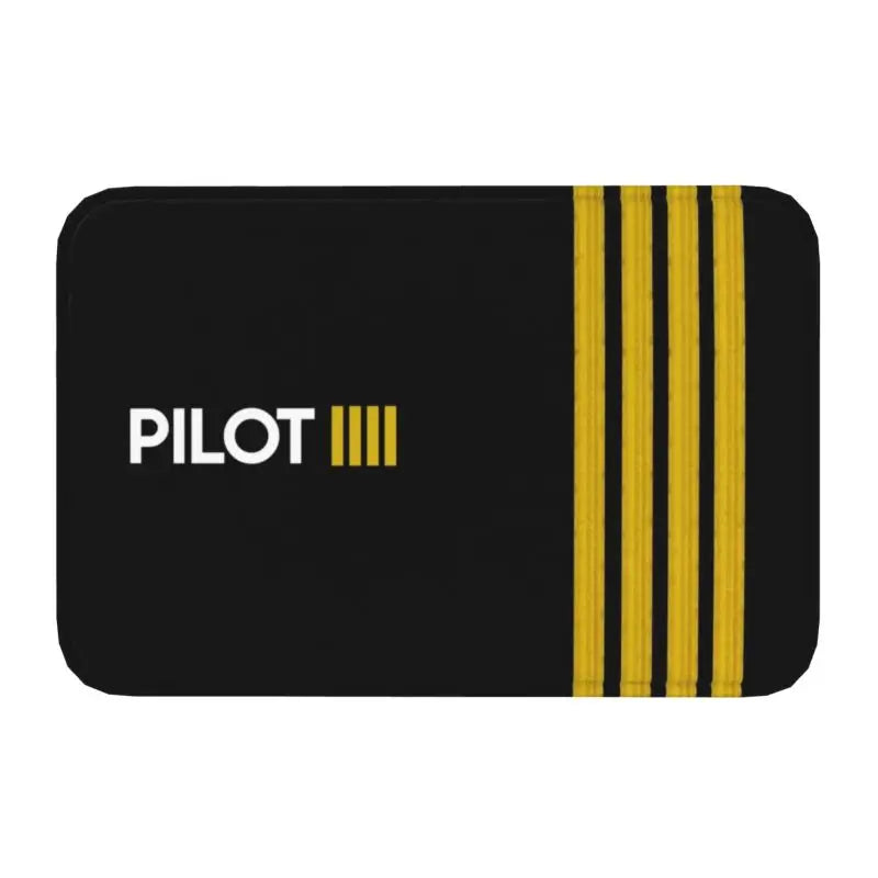 Pilot Captain Stripes Front Door Mat Anti-Slip Outdoor Quick Dry Aviation Airplane Doormat Floor Bath Entrance Rug Carpet
