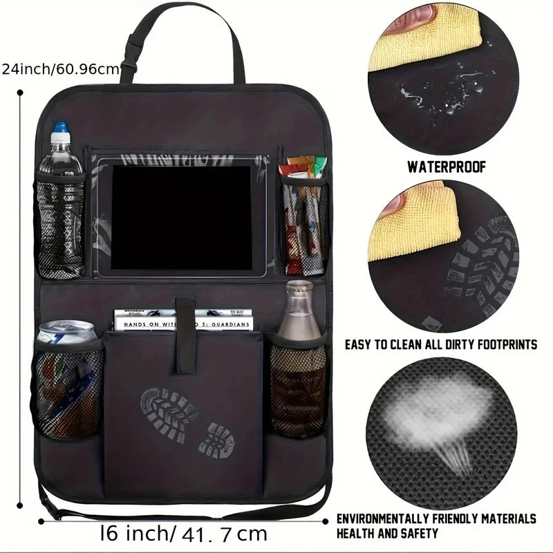 Black Car Backrest Anti-Kick Storage Bag, Car Storage Bag, Seat Back Oxford Cloth Storage Bag, Flat Car Seat Back Bag, 1 PC
