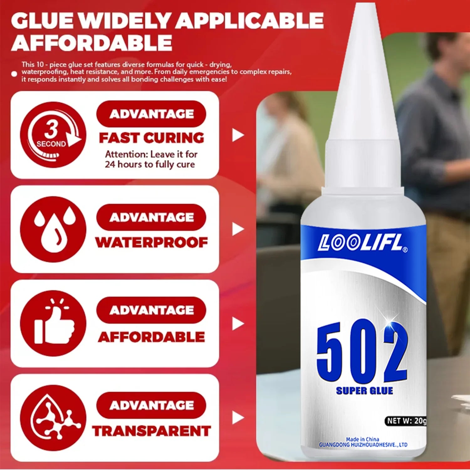 LOOLIFL 502 Super Glue 20g Instant Strong Adhesive Transparent Glue for Metal Plastic Wood Ceramics Universal Repair Tool 1-7pcs