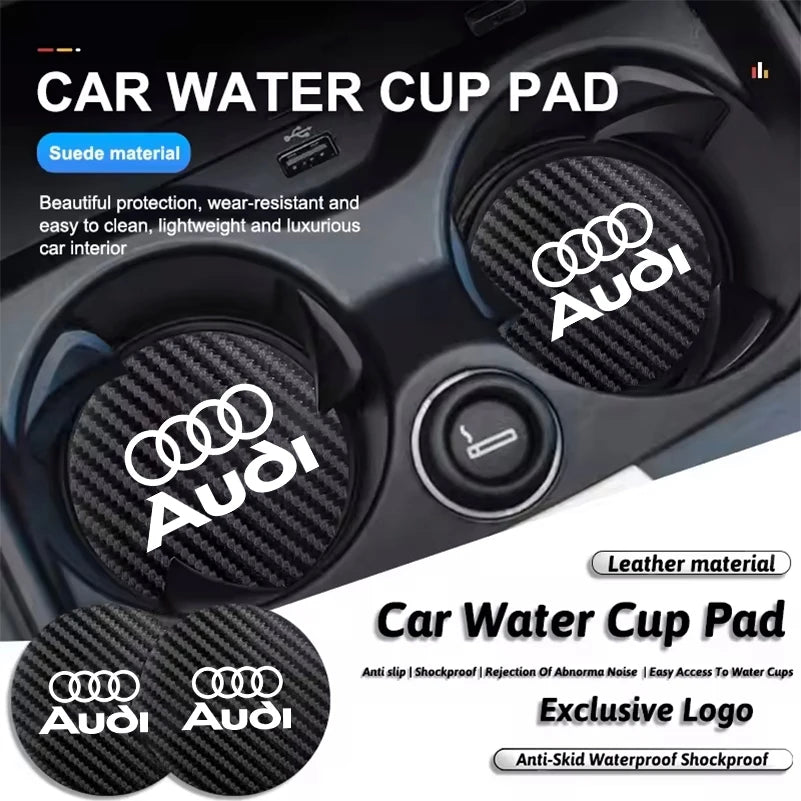 Car Coaster Cup Holder Carbon Fiber Pattern Non-Slip Mat For Audi Sline A4 A3 A6 TT S4 S5 S6 A1 A2 A5 A7 A8 Q1 Q2 Q3 Q4 Q5 Q6 Q7