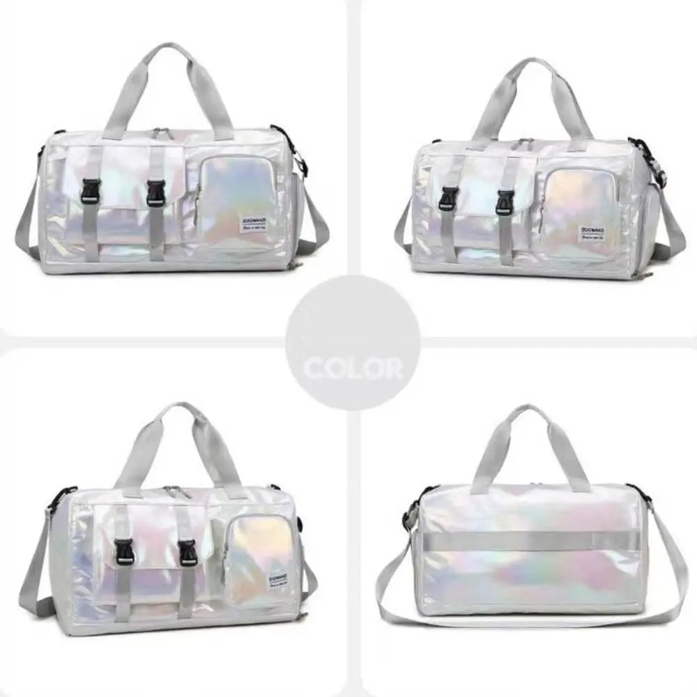 Tote Pearl Glossy Gym Bag Waterproof Wet Dry Separation Travel Luggage Bag Carry-On Shoe Compartment Weekender Gym Tote Sports