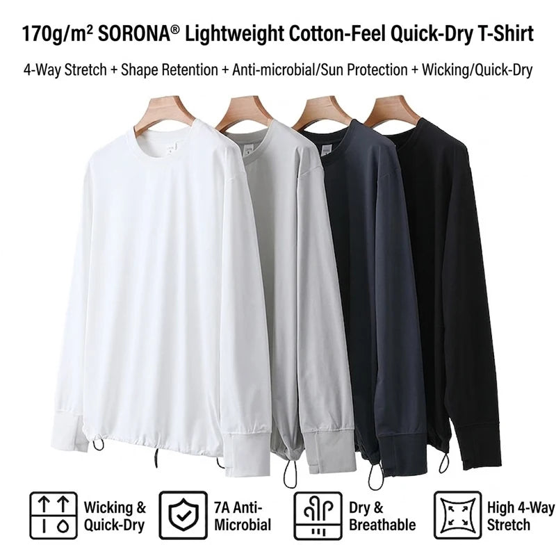 Men's  Long-Sleeve T-Shirt – 7A Antibacterial, UV Protection, Moisture-Wicking & Quick-Dry Base Layer Top with 4-Way Stretch