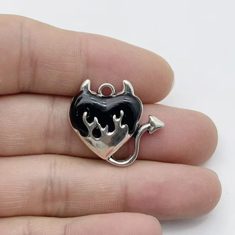 10Pcs Gothic Black Enamel Alloy Charms Mixed Vintage Heart Cross Skull Coffin Metal Pendants For DIY Earrings Bracelet Keychain