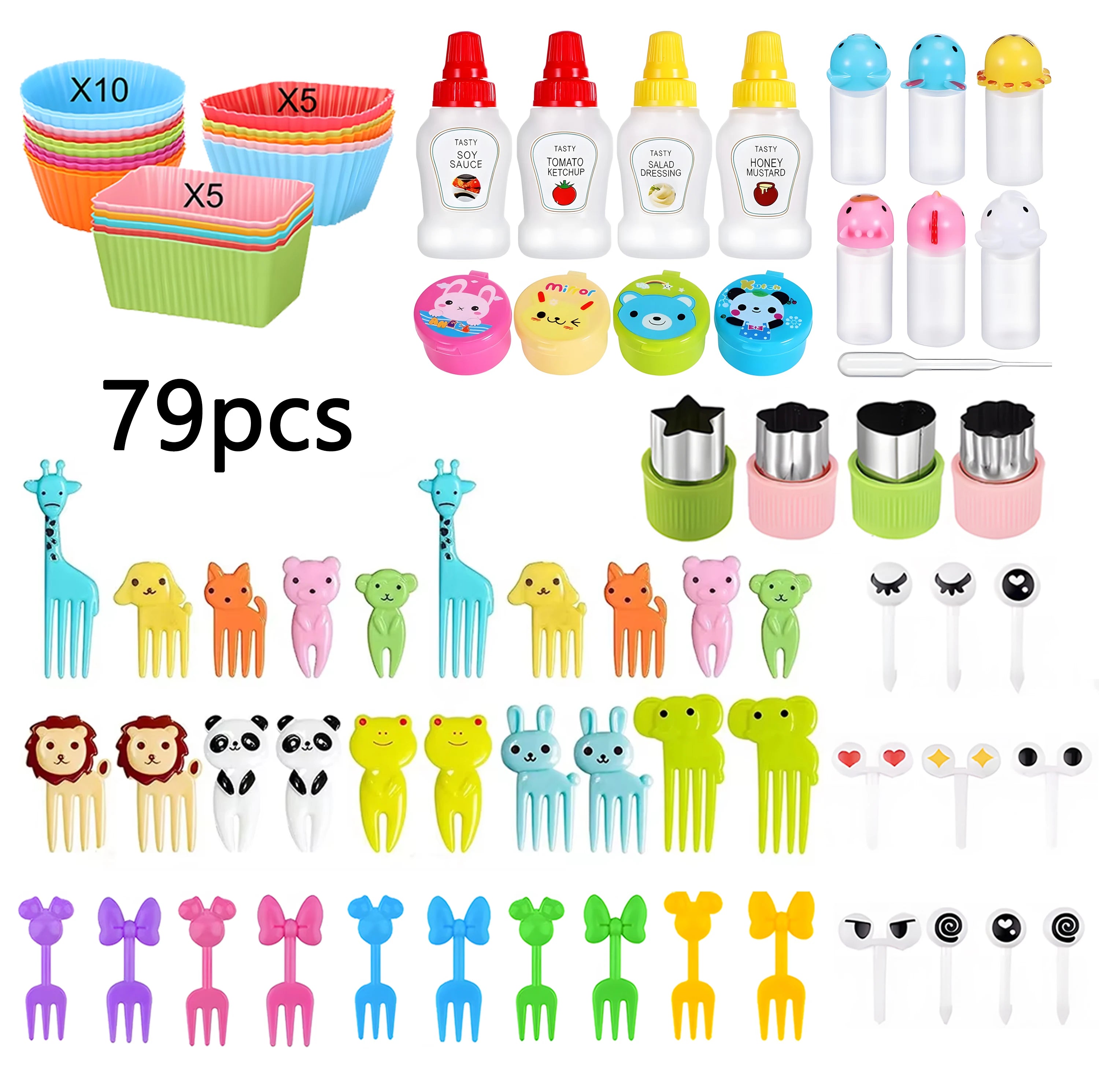 Cute Vegetable Fruit Food Cutter Shapes Set for Kids Lunch Bento Box Decorating Cookie Stamps with Fruit Forks,Food Picks