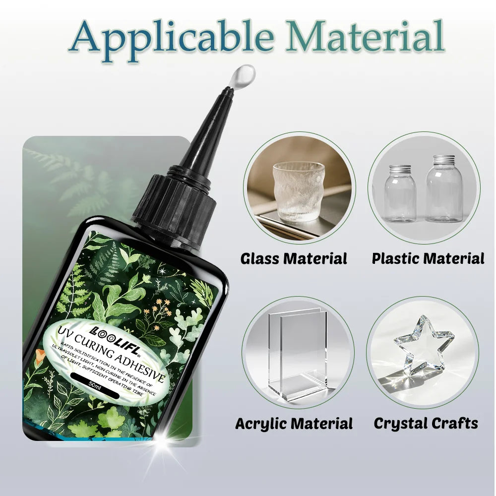 LOOLIFL UV Glue Kit 3 Bottles High Transparent Ultraviolet Cure Adhesive for Crafts Jewelry Glass Repair