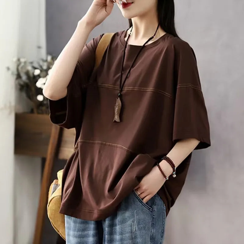 Plus Size Women's Summer Casual Solid Color T-Shirt Loose Office Lady Fashion New Arrival Trendy Comfortable