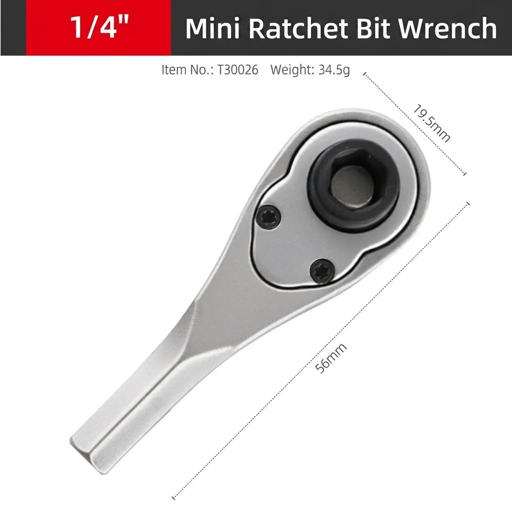 1/4 Inch Mini Ratchet Screwdriver, Compact Hex Bit Handle Tool for Tight Spaces, Auto Repair, Bike Maintenance & DIY Projects