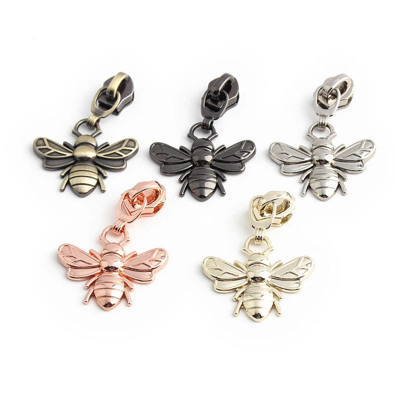 5/10/20Pcs Bee Zipper Pull 5# Zipper Slider For Zippers Bag Pocket Metal Zips Head Zip Repair Kit DIY Garment Sewing Accessories