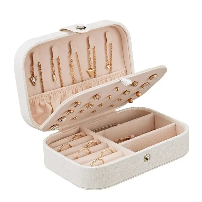 Portable PU Leather Jewelry Organizer - Travel Ring Earrings Necklace Storage Case, with Zipper & Removable Dividers