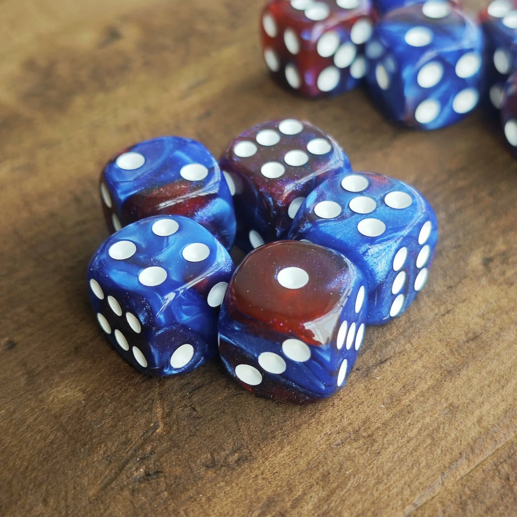16MM Blue and Red Shiny Starlit Sky D6 Dice Set Warhammers 40K Dungeons and Dragons Board Game