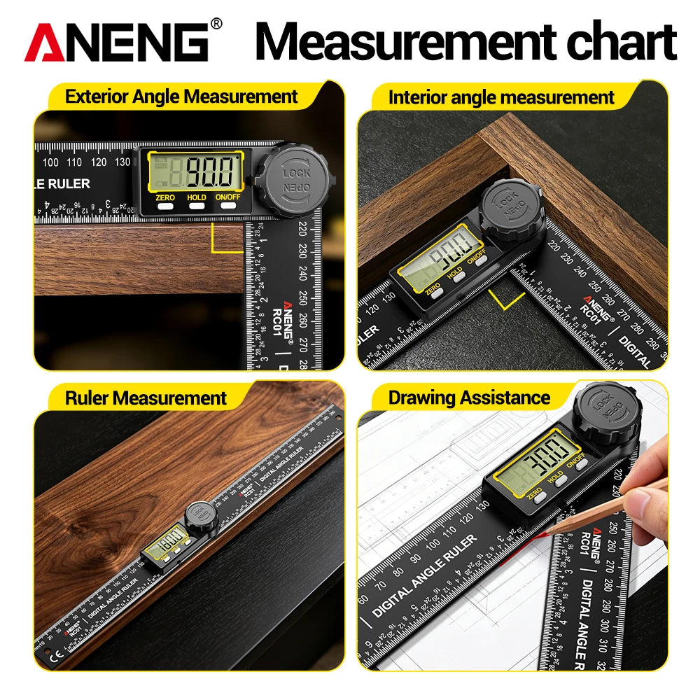 ANENG RC01 Digital Protractor Angle Finder Goniometer 0.1° Resolution ±1% ±0.5° Accuracy 0.0°-999.9° Woodworking Measuring Tool