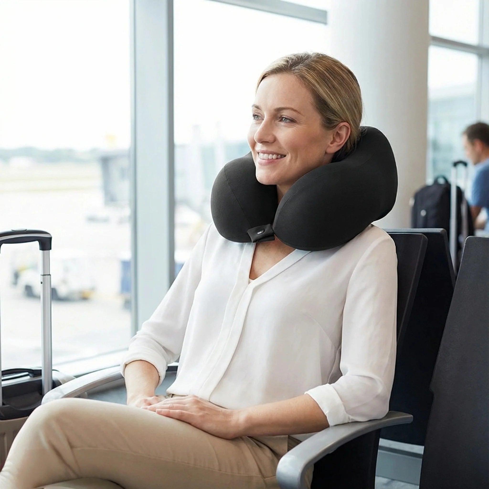 Memory Foam U Shaped Neck Pillow Ergonomic Cervical Support Soft Breathable Washable for Airplane Car Office Nap Travel Headrest