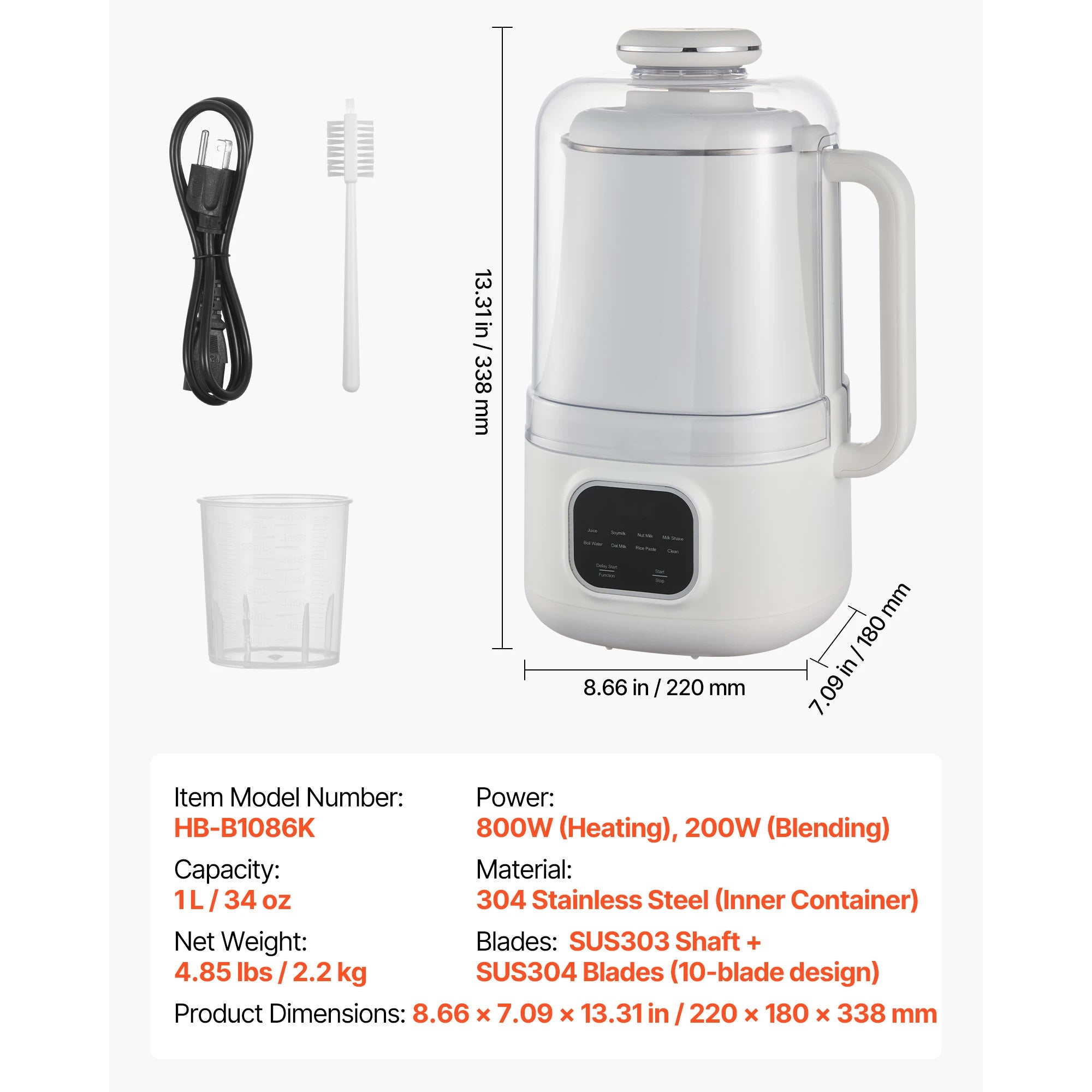 SucceBuy 8-in-1 Nut Milk Maker 34 oz Soy 200W for Homemade Oat Plant-Based Beverages with Self-Cleaning Boil Water 12-Hour Delay