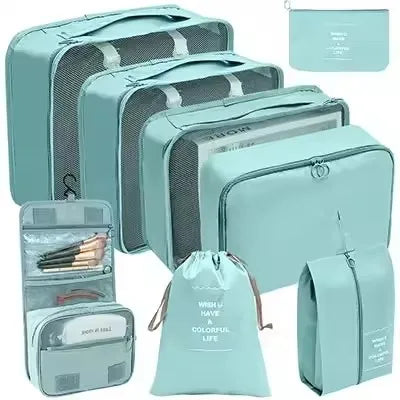 8Pcs Travel Packing Cubes Set Waterproof Luggage Organizer with Drawstring Storage Pouches for Clothes Shoes Underwear Cosmetics