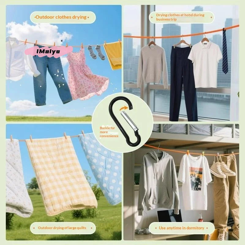 M-1Pc Windproof Retractable Clothesline Outdoor Laundry Drying Rope Anti-slip Cord For Camping Hotel Portable Travel