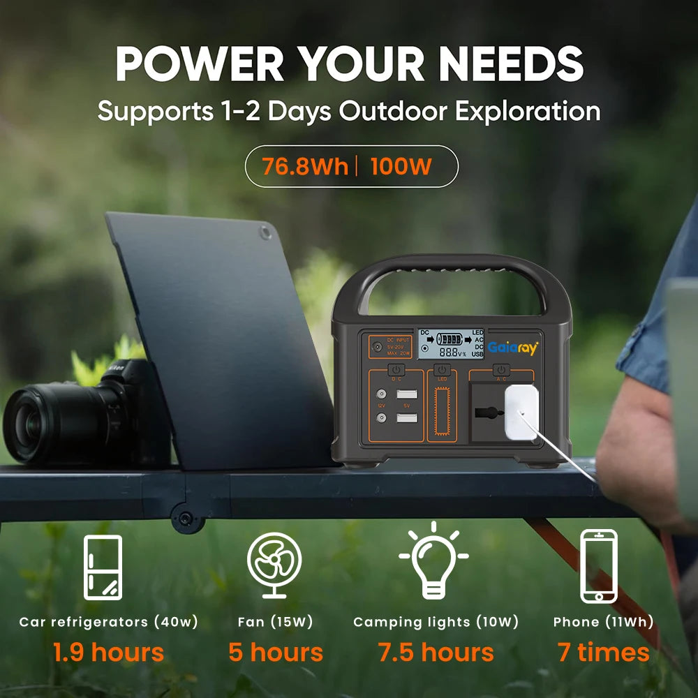 Gaiaray 100W Portable Power Station AC110V 220V 76.8Wh Solar Generator Outdoor Power Bank For Camping Travel Emergency Energy