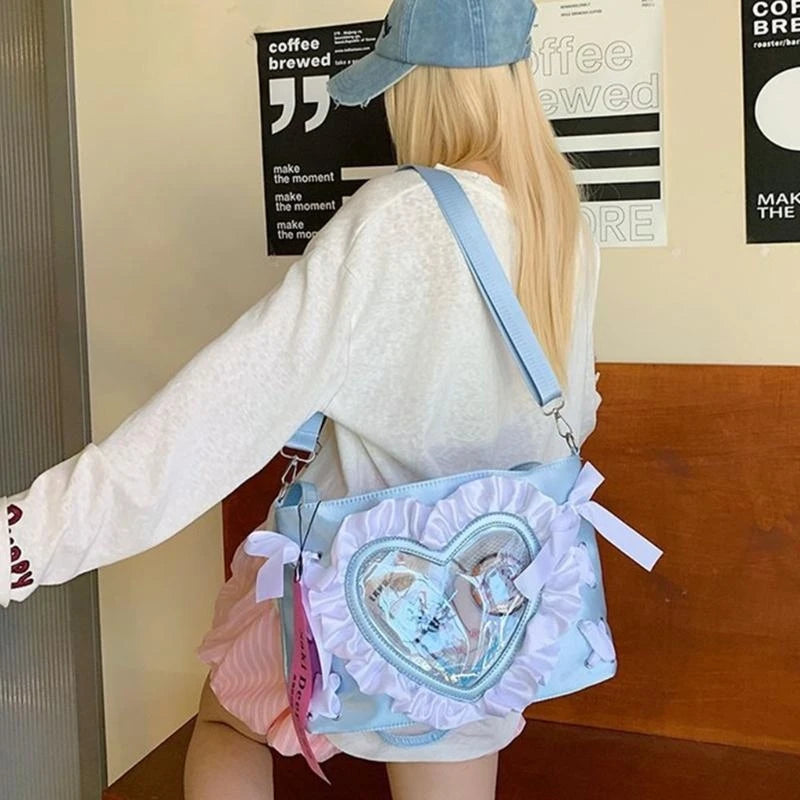H3CB Sweet Bows Itabag Lovely Shoulder Bag Heart Crossbody Bag Japanese Styles Bag Students School Bag