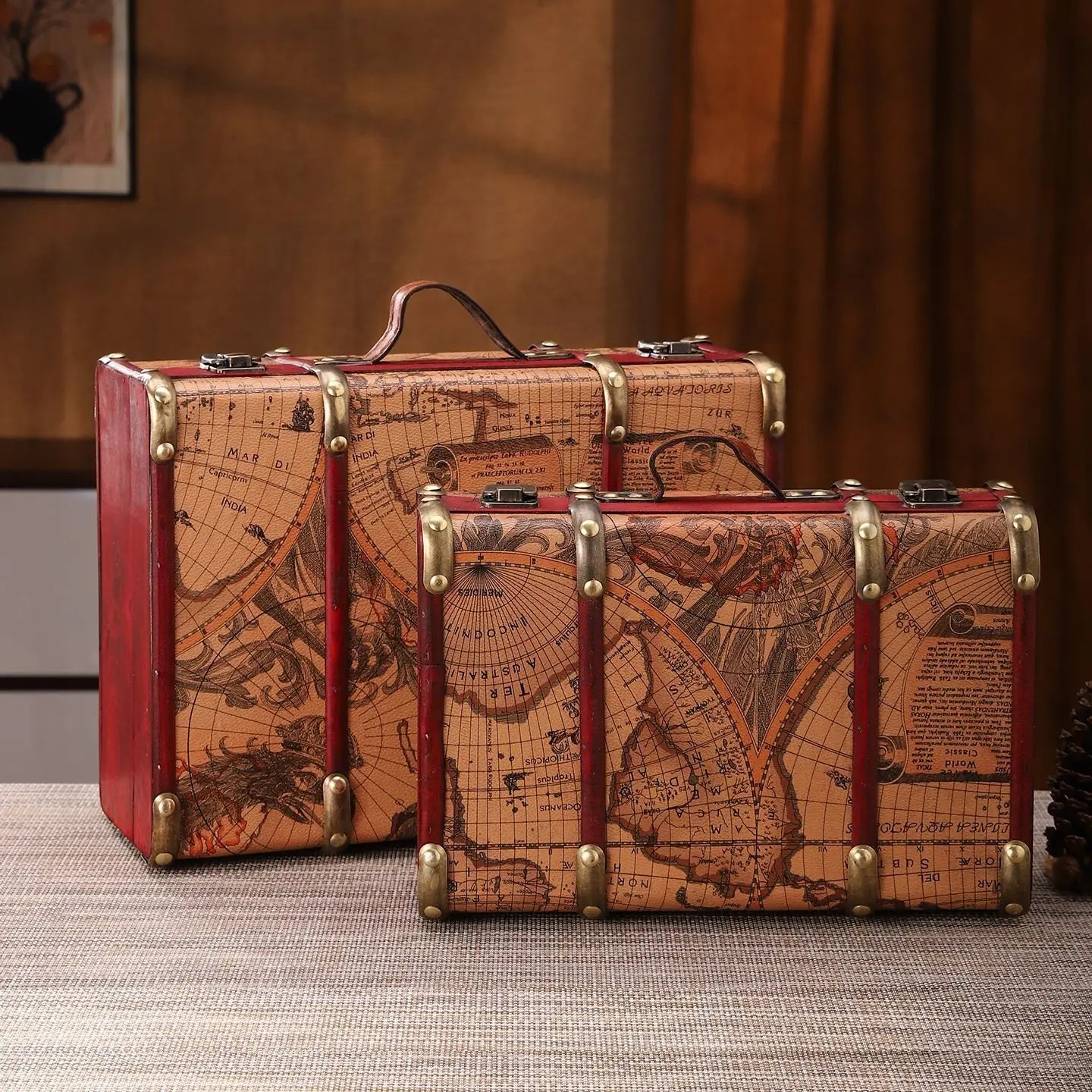 European Retro Leather Travel Suitcase Film and Television Shooting Prop Box Home Iscellaneous Storage Box