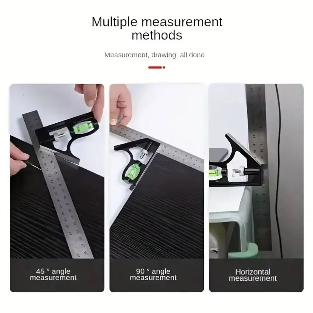Stainless Steel Angle Square Measuring Tools Durable Adjustable Spirit Level 45/90 Degree Angle Precise Angle Ruler Woodworking