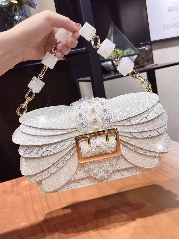 Design Women Single Shoulder Bag Tote Handbag Fashion Diamonds Chain Crossbody Bag Elegant Office Ladies Pu Leather Flat Bags