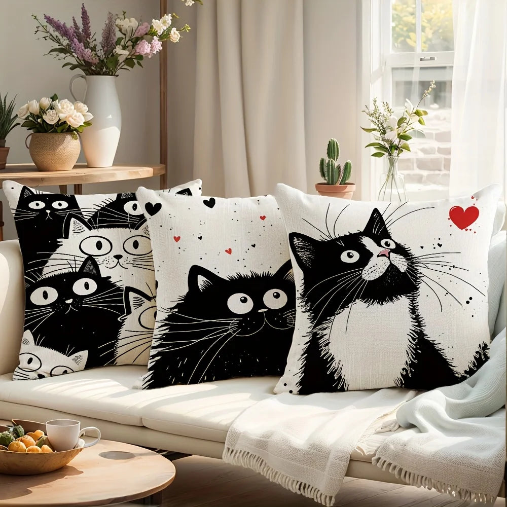 black and white cat Double-sided Printed pillow cover Short plush Suitable living rooms bedrooms sofas throw cushion cover