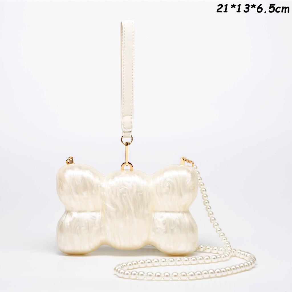 Chic Women Acrylic Cake Bag Cute Pearl Evening Clutch Bag Beading Pearl Purse For Wedding Party Luxury shoulder Handbag Designer