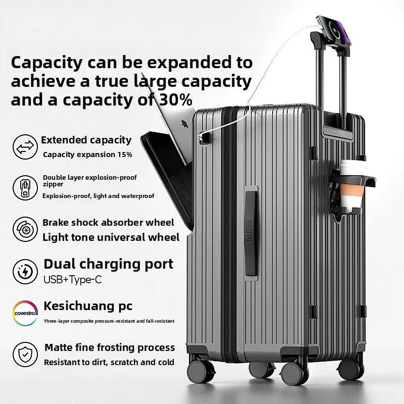 KLQDZMS Luggage Front Opening Boarding Box Large Capacity Trolley Case 20"22"24"26"28"30 Inch Strong and Durable Suitcase
