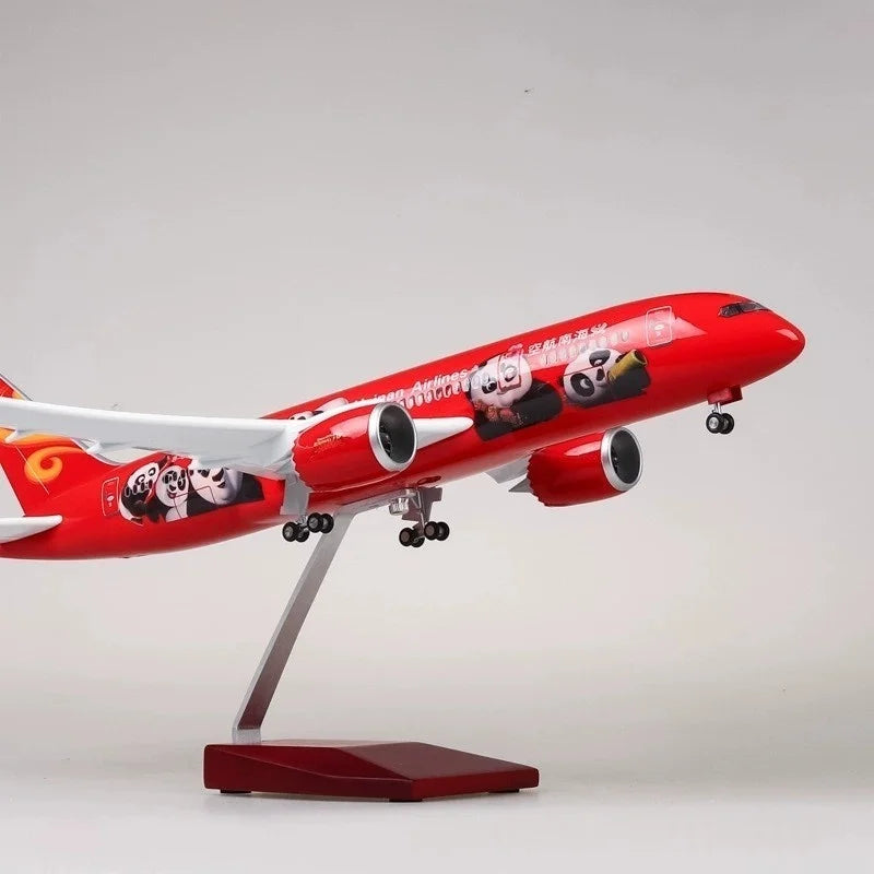 43CM Plane Model 1:130 Scale Diecast Model Hainan Airlines Panda B787 Resin Airplane With Light Wheels Toy Collection Display