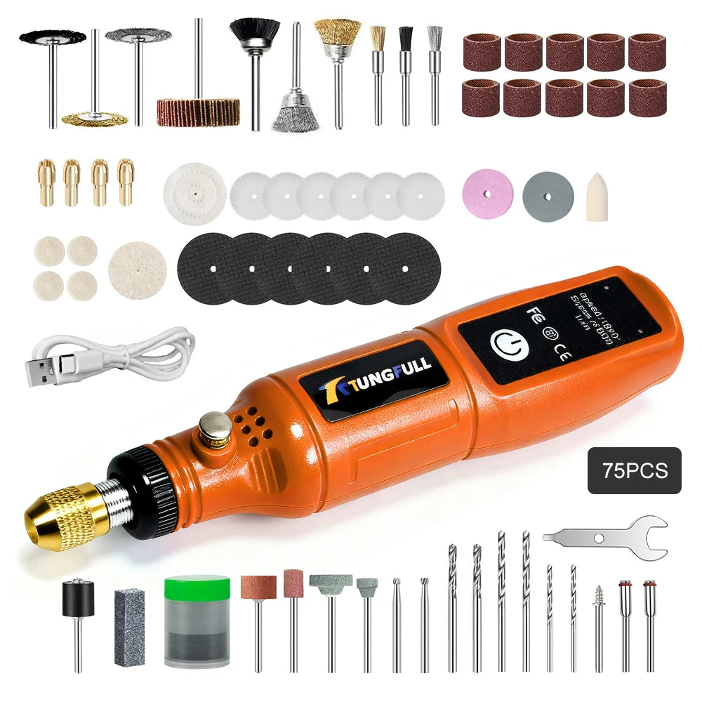 Mini Electric Rotary Tool 16000RPM USB Charging Power Tool Set 3.7V Lithium-Ion Battery Cordless Drill Pen for DIY Craft
