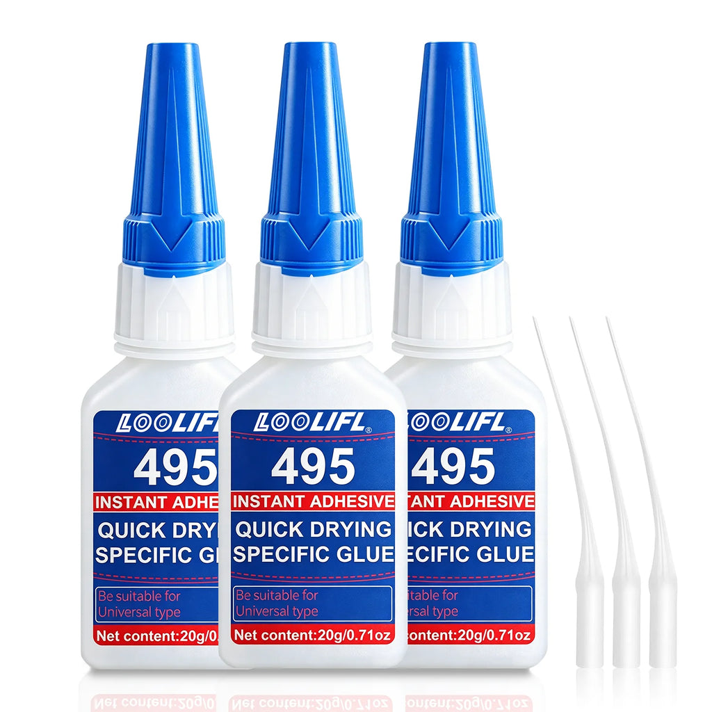 Loolifl 495 Instant Super Glue 20Gl Quick Drying Cyanoacrylate Adhesive for Metal Plastic Ceramic Wood Leather Rubber DIY Repair