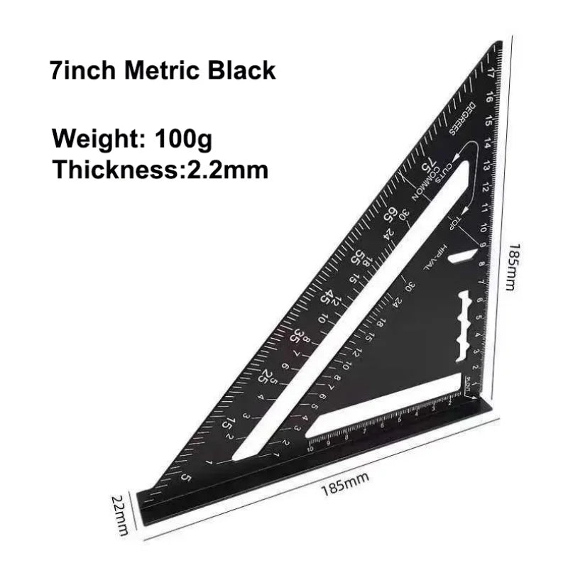 7 rule Woodworking Square Metric Triangle Ruler Made of Aluminium 90 Degree Thin Style Triangle Protractor for Carpenter Roofer