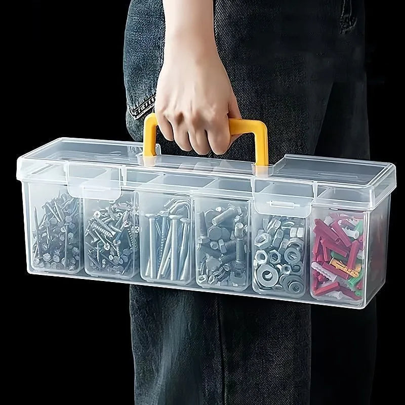 Transparent Rectangular Parts Storage Box Organizer with 6 Removable Bins Multi-functional Household Hardware Organizer Tool