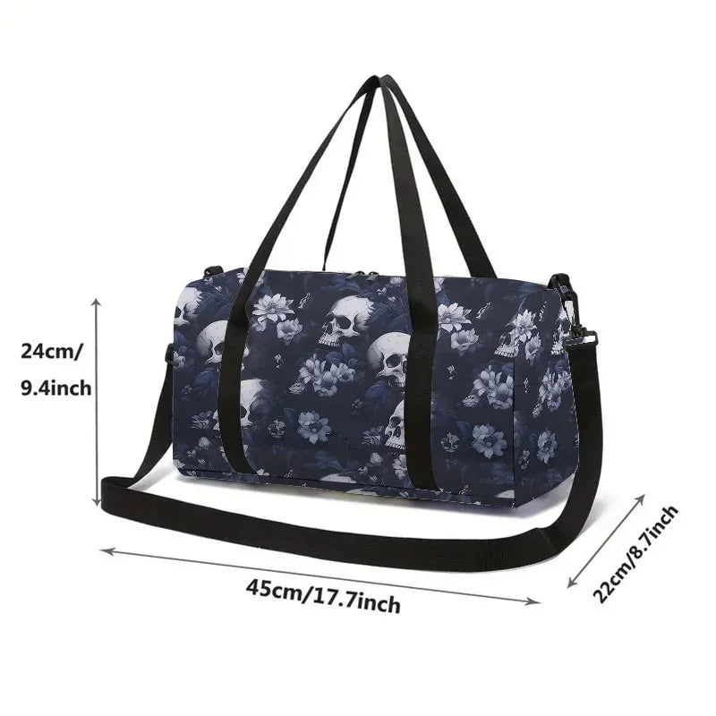 Skull Flower Large Capacity Luggage Bag  For Boy And Girls Best Gifts 2D Flat Cartoon Travel Duffels Hand Bag For Children