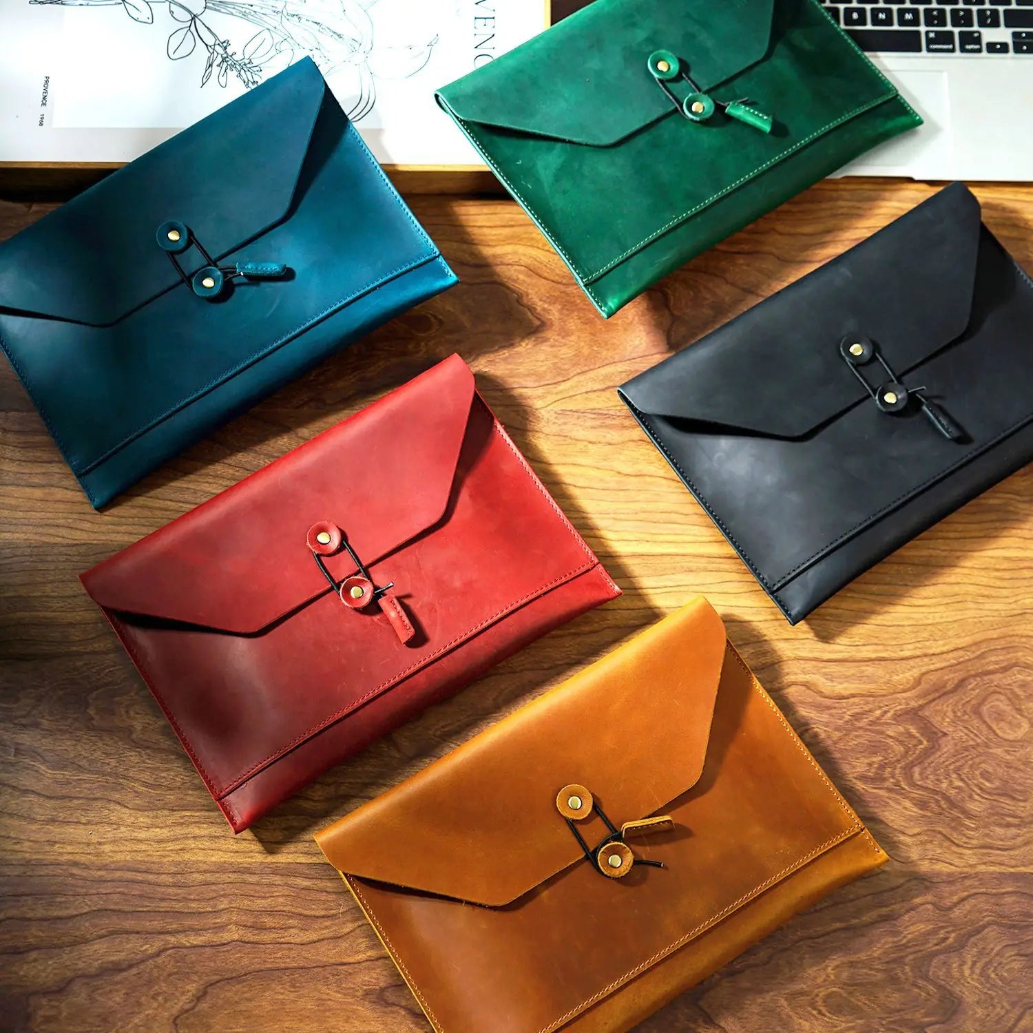 Vintage Top-Grain Leather iPad Case - Multi-Function Laptop Briefcase with Card Slots & File Organizer