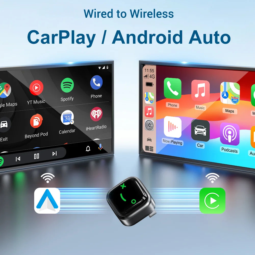 2026 2in1 Wireless Carplay Adapter Android Auto Mini Dongle Fast Setup with WiFi & Bluetooth Connectivity for Car 2016+