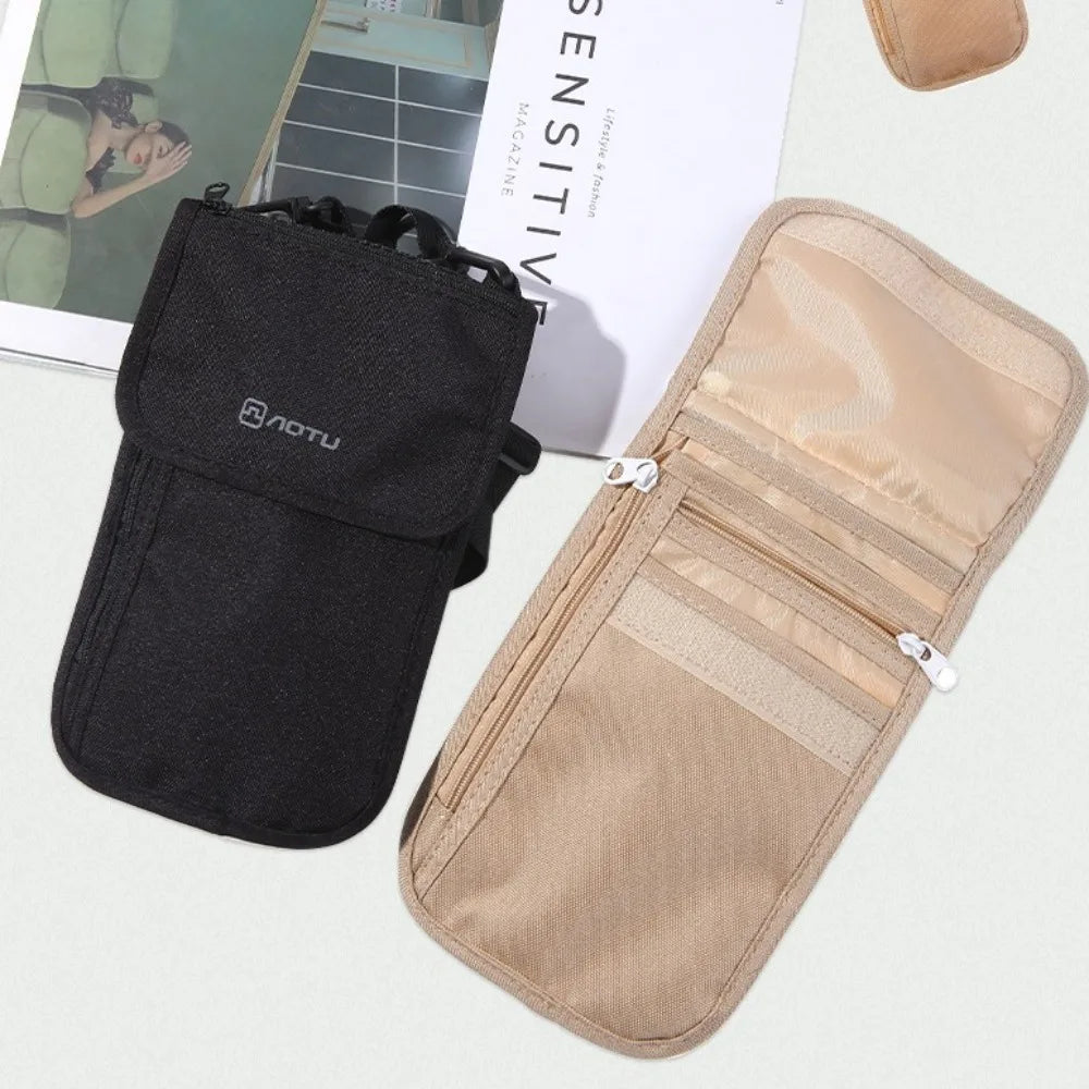 Travel Accessories Travel Wallet Khaki Black Ticket Holder Travel Neck Pouch Zipper Passport Protective Cover Passport Wallet