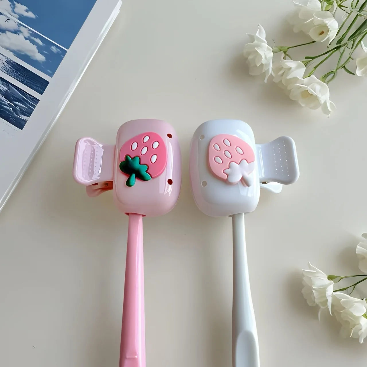 50Pcs Cherry Design Toothbrush Holder, Cherry Pattern, Protect Toothbrush Head, Features Dual Holes for Drainage and Ventilation