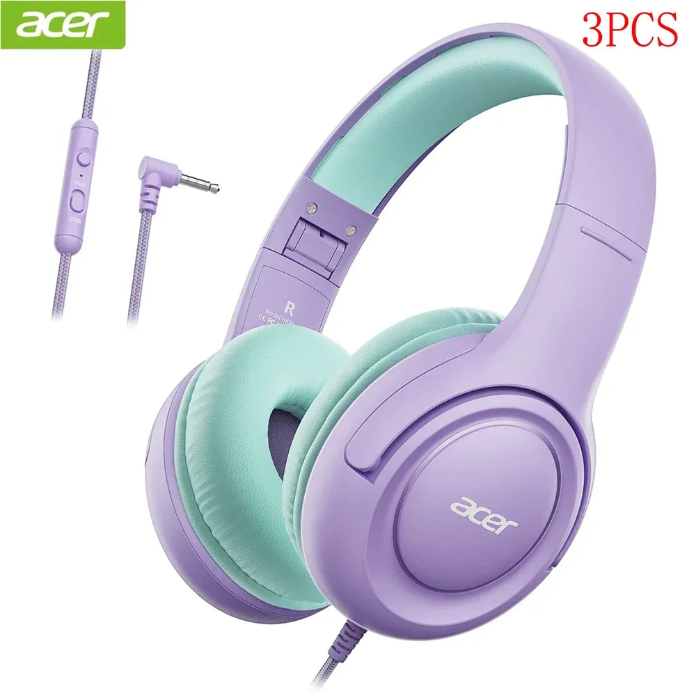 Acer Kids Headphones with Cord for School Over-Ear 85/94dB Volume Limiter 3.5mm Jack Foldable Stereo Headset for Toddlers