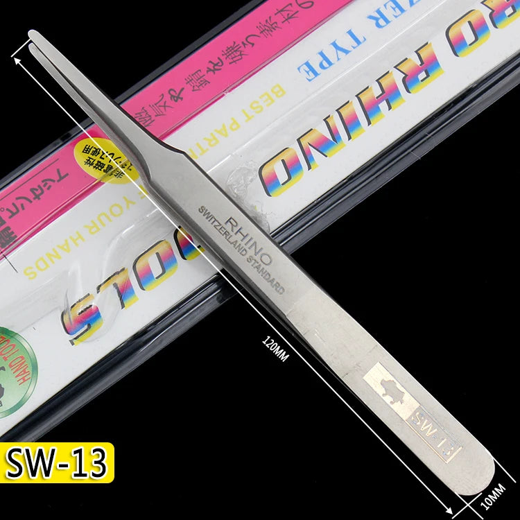 Japanese RHINO SW Series Frosted Anti-Magnetic And Anti-Acid Swiss Technology Slender Pointed High Hardness Precision Tweezers