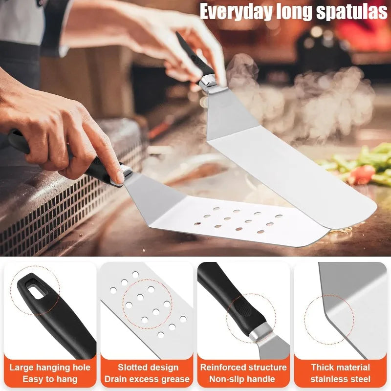 Griddle Accessories Kit,Hibachi Flat Top Grill Accessories,Grill Spatula Set with Enlarged Spatulas,Scraper for Outdoor Barbecue