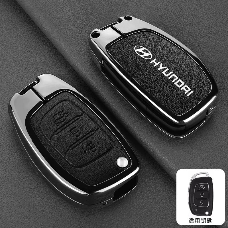 Zinc Alloy Leather Car Remote Key Case Cover For Hyundai Solaris Accent Tucson l10 l20 l30 IX35 Kia K2 K5 Rio Auto Accessories