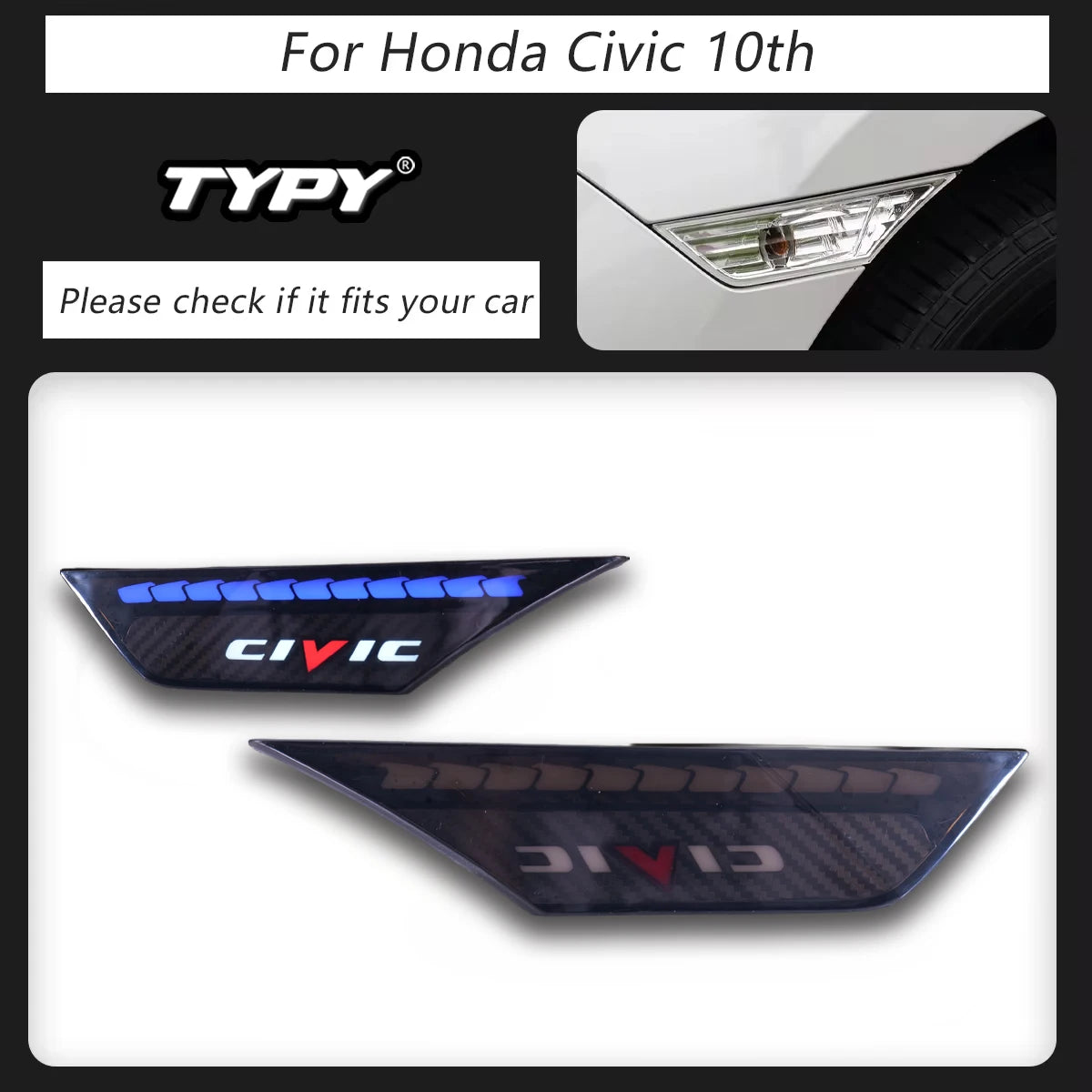 2 PCS Car Lights Daytime Running Light For Honda Civic Marker Side Lamp 10th Gen 2016-2021 Hatchback Type R Si Turn Signal Light