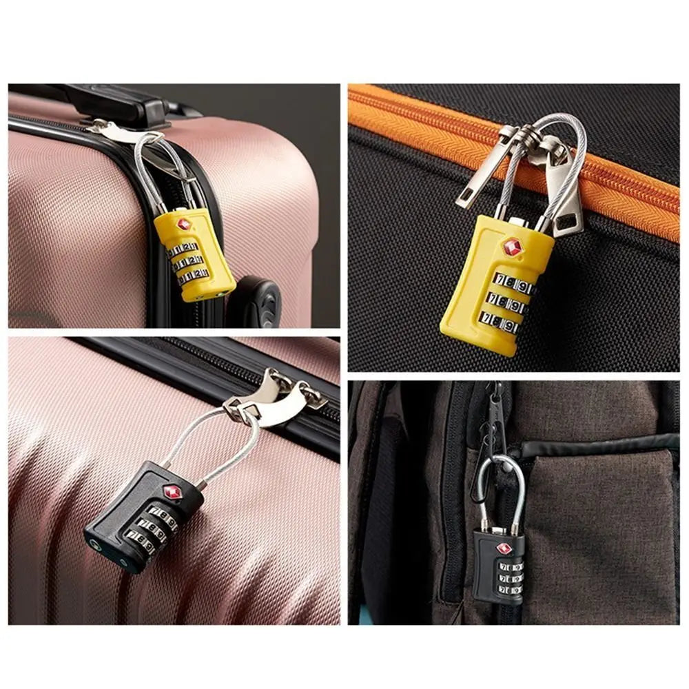 TSA 3 Digit Combination Lock Security Tool Anti-theft Suitcase Luggage Coded Lock Padlock Wire Rope Customs Password Lock Travel
