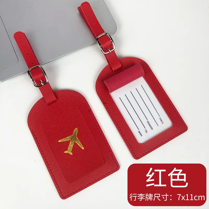 PU Leather Business Luggage Tag Suitcase Address Label Luggage Boarding Case Label Name ID Address Clip Travel Accessories