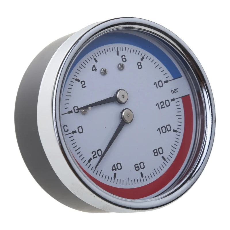 Thermo-manometer Boiler Temperature & Pressure Gauge 0-120 ℃ 0-10 Bar Mearsuring Range Fitting- for Floor Heating Drop