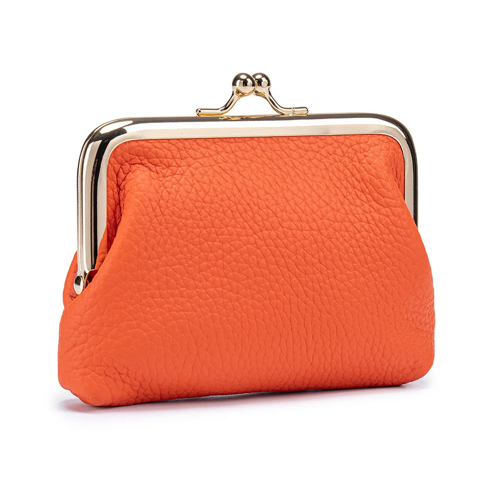 Women's Kiss Lock Crossbody Bag Genuine Leather Mini Handbags Kiss Clasp Crossbody Shoulder Bags Coin Purse Messenger Handbag