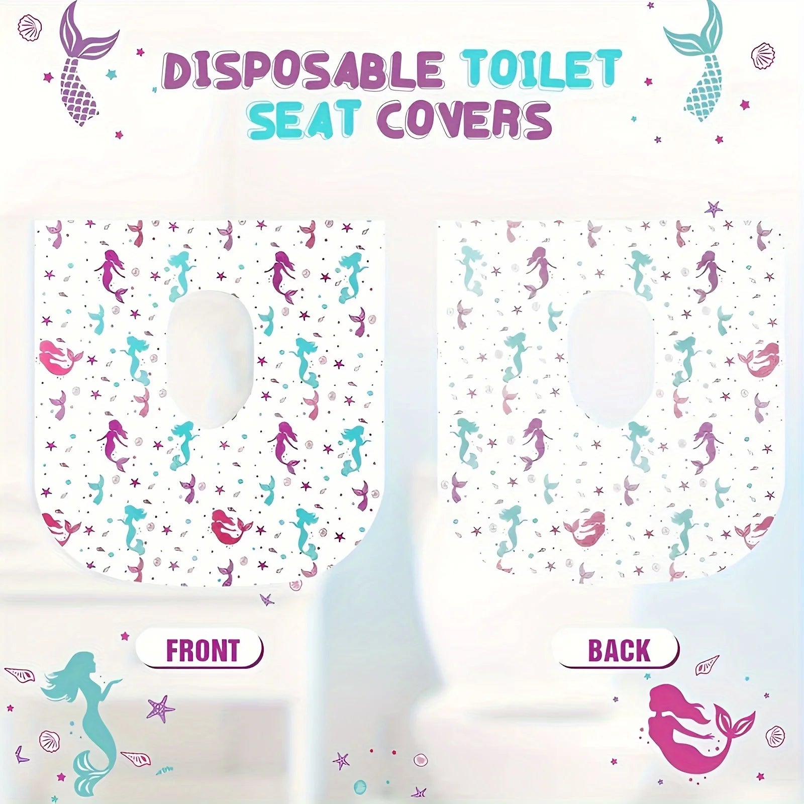 12pcs Extra Large Mermaid Toilet Seat Covers - 25"x25" Disposable, Individually Wrapped for Public Restrooms & Potty Training