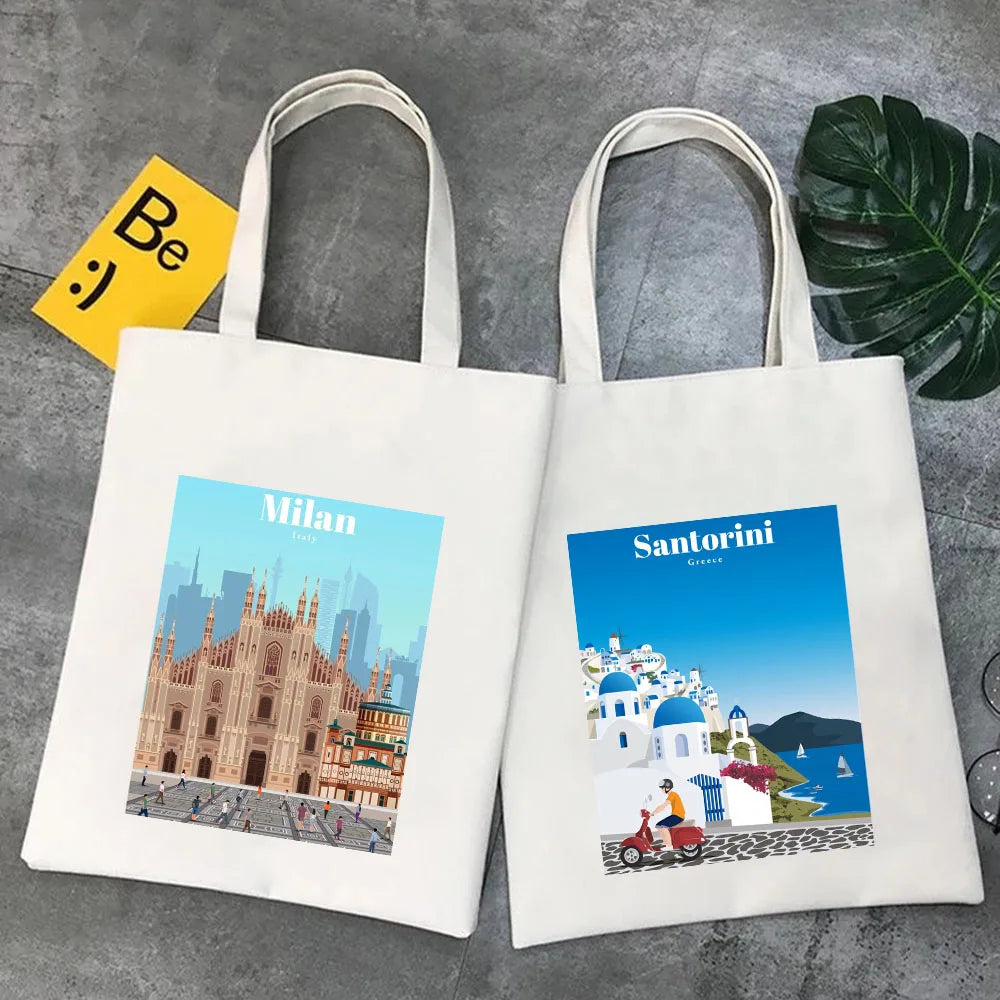 Kyiv Ukraine Milan Rio De Janeiro San Diego Santorini Greece Sydney Tokyo Women Canvas Shoulder Cotton Tote Bag Shopping Handbag