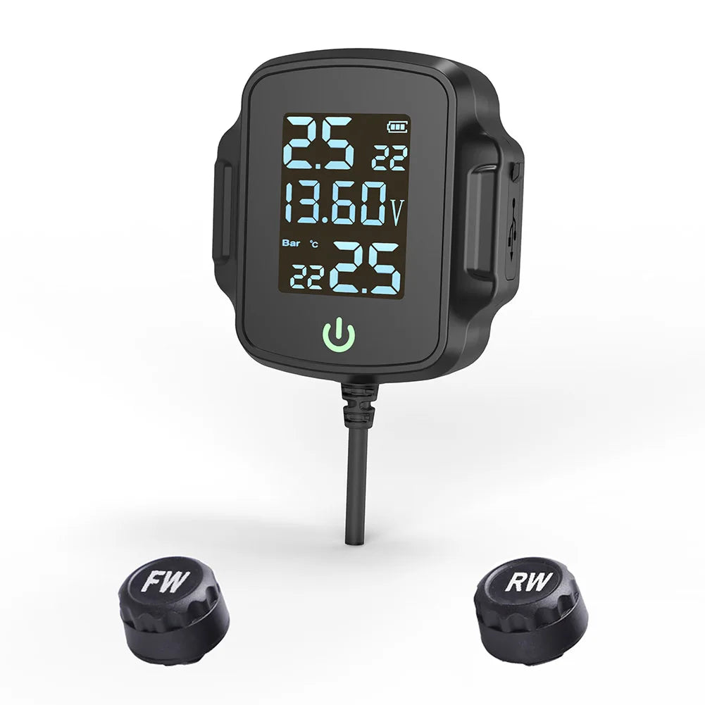 Motorbike Tire Pressure Monitoring System with QC 3.0 Fast Charging Temperature Monitoring Alarm System LCD Display Digital